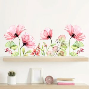 Stickers Muraux Fleurs Coquelicots Autocollant Mural Aquarelle Floral Rose Deco Stickers Salon Cuisine Chambre Enfants B&eacute;b&eacute; D&eacute;coration - Sollbry