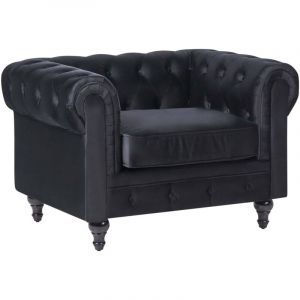 Beliani - Fauteuil en Velours Noir Dossier &agrave; Points Diamant Style Classique Chesterfield