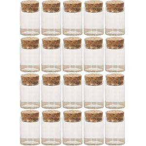 Feiyue - Lot de 20 bouteilles en verre avec bouchon en liège, bocaux de stockage de thé transparents, mini bouteilles vides pour sous-emballage de