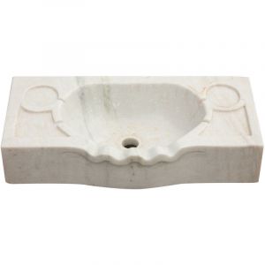 Biscottini &ndash; Lavabo en marbre blanc 60x30x14 cm &ndash; &Eacute;vier de cuisine &agrave; poser &ndash; Finition artisanale &ndash; Pour int&eacute;rieur et ext&eacute;rieur