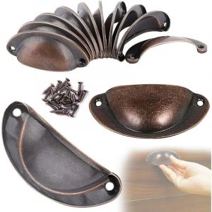 10 Poign&eacute;e de Coquille Vintage pour Tiroir Armoire Meuble Cuisine, Fer Incurv&eacute; Bouton de Porte de Placard Retro 8,1 cm x 3,5 cm Cuivre rouge