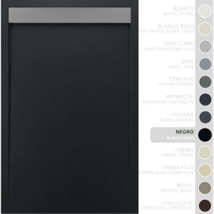 Soulbath - Receveur de Douche - R&eacute;sine - Gel Coat - Texture Lisse/Pierre - Antid&eacute;rapant - Couleur Noir 140X70 Extra plat 3Cm Grille Inox