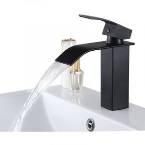 Robinet de Lavabo Noir Cascade Mitigeur de Lavabo Robinetterie Vasque à Poser Lave-main en Laiton Mitigeur Salle de Bain