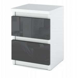 Table de chevet - Table de chevet avec 2 tiroirs - Blanc mat / Gris brillant H40cm L30cm P30cm html Copy Edit
