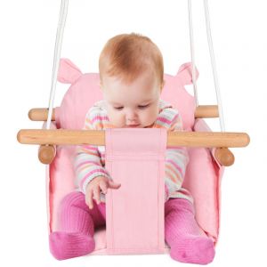 Hofuton Balan&ccedil;oire Interieur pour B&eacute;b&eacute; et Enfants, Si&egrave;ge Balan&ccedil;oire en Bois et en Coton, Baby Swing, Rose