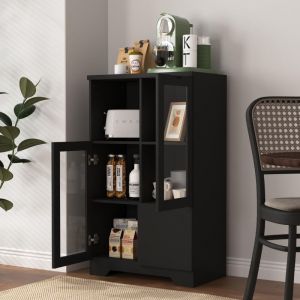 Buffet 65x30x100 cm, avec 2 portes vitrées, 1 tiroir, cloisons ouvertes, mdf laqué, convient pour chambre et salon - Noir