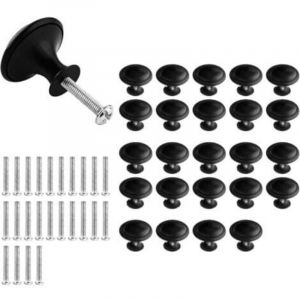 [JAMAIS UTILIS&Eacute;] 24 Pi&egrave;ces Noir Tiroir de Porte Poign&eacute;e,Boutons de Porte Rond Boutons,Noir Mat Tiroir de Porte Poign&eacute;e,30mm Bouton de Meubles