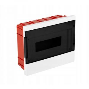 Coffret de distribution modulaire encastré COMFORT pour 12 pièces, façade en plexiglas transparent, droit