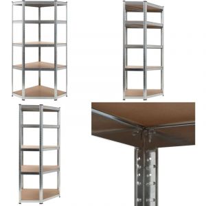 Vidaxl - tag&egrave;re d'angle &agrave; 5 niveaux Argent&eacute; Acier et bois d'ing&eacute;nierie - Etagere Industrielle - Rangement Atelier - Rayonnage Metallique - Meuble