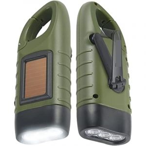 Houhence - Lot de 2 lampes de poche à énergie solaire à manivelle, lampe de poche led rechargeable d'urgence,lampe de poche à dynamo à mousqueton à