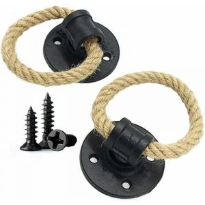 2 pi&egrave;ces Poign&eacute;e en fer forg&eacute; de corde de chanvre vintage poign&eacute;es de porte en bois Boutons de d'armoire Poignet de porte coulissante,tiroir anneau