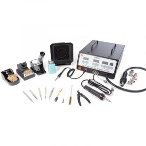 Xytronic Station de réparation smd multifonction avec fer à souder 100W et air chaud 600W, température réglable avec affichage lcd, outil complet