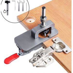 Gabarit de charni&egrave;re de 35 mm - Gabarit de charni&egrave;re pour cadre de porte - Gabarit de charni&egrave;re invisible - Perforateur - Guide de per&ccedil;age pour le