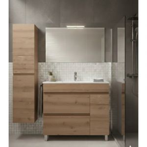 Ensemble Meuble de salle de bain FENRIR Livr&eacute; Mont&eacute; 2 tiroirs et porte avec pieds, lavabo et miroir Estepa 70x45 cm avec colonne