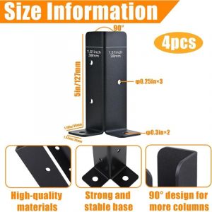 4 Pcs Supports Poteau Cl&ocirc;ture R&eacute;glables, Kit Base Pergola Bois Robustes, Ancrage Poteaux Terrasse Rev&ecirc;tement Poudre Noire, Support Pied M&eacute;tal pour