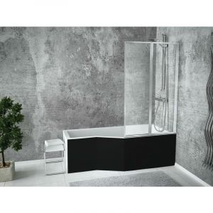 Otitec - Baignoire bain douche avec pare baignoire et 2 volets - droite - avec tablier de baignoire noir - 170 x 75 Cm - integra