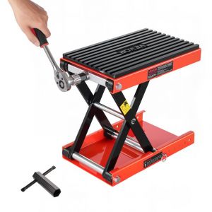 Cric de Moto a Ciseaux Capacite de 544 kg, Pont Elevateur avec Large Plateau, Leve-moto Hauteur de Levage 10,5-38 cm, en Acier Robuste, avec Cliquet