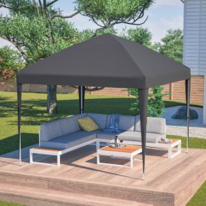Tonnelle pliante pop-up 3x3 m noire, hauteur r&eacute;glable, toile 210D imperm&eacute;able anti-UV, avec 4 sacs de sable et sac de transport