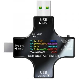 Memkey - Testeur usb Multimètre usb c Meter de Courant et de Tension 3.3-30V 0-5.1A Tester 2 en 1 Voltmetre Amperemetre Capacité Alimentation