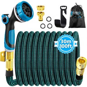 Aiperq - Tuyau Arrosage Extensible,30m Tuyau D'arrosage avecTuyaux D'arrosage Retractable avec Buse de Pulv&eacute;risation 10 Fonctions,100ft