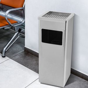 Poubelle &agrave; Cendrier d'H&ocirc;tel Poubelle de Recyclage Ordure D&eacute;chet Ext&eacute;rieur Ecole Unit&eacute; Bureau Restaurant H&ocirc;pital Acier 35 l Argent