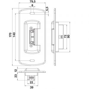 G&acirc;che &eacute;lectrique r&eacute;versible en applique pour portillon IP65 Finition: Brut - Portac