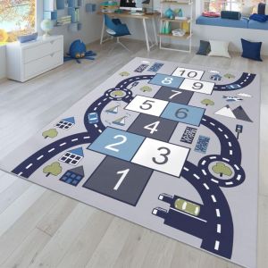 Tapis Chambre Enfant Tapis De Jeux Tapis Gar&ccedil;on Fille Maison Voitures Route, Couleur: Gris, Dimension:80x160 cm