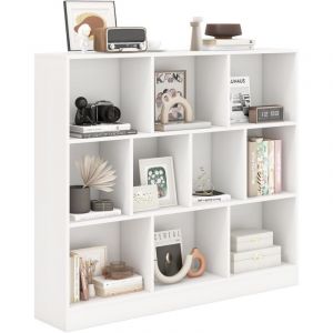 GOPLUS Biblioth&egrave;que, Meuble Rangement Enfant avec 10 Cubes Ouvertes, &Eacute;tag&egrave;re Rangement &agrave; 3 Niveaux pour Livres Jouets, Meuble Cube pour
