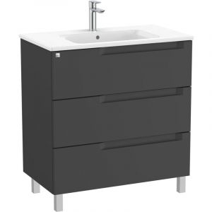 Meuble 3 tiroirs Unik + vasque aleyda au centre Roca Couleur : Noir mat - Dimensions : 805x460x740 mm