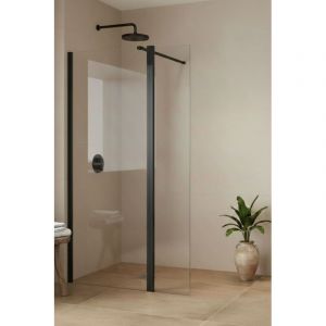 SOULHOME Paroi de douche fixe + pivotante 180&deg; - Transparent - Verre 8 mm anticalcaire - Noir - Largeur 100cm (60+40) - H 200 cm