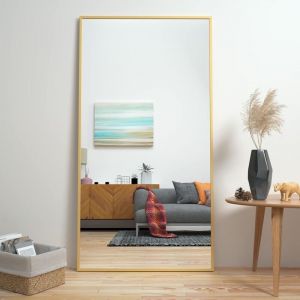 165 x 60 cm Miroir pleine longueur, miroir au sol, Cadre en alliage d'aluminium miroir sur pied, contre le mur pour chambre à coucher, dressing et