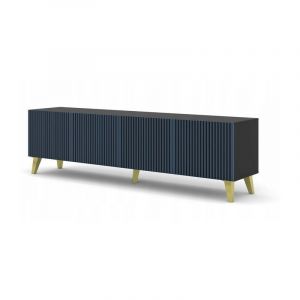 Meuble tv meuble Hi-fi sur pied Noir/Bleu marine 200x42x56cm ravi f peint Pied or