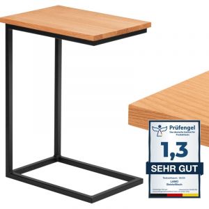LAMO Manufaktur table d'appoint table pour ordinateur portable table de canapé table basse mobile table de chevet 45x30x60cm cadre Noir plateau 100%