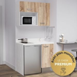 Kitchenette K00L - 100 cm - emplacements frigo top et micro-ondes-Bois-Snova-&eacute;vier &agrave; droite