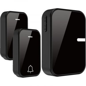 Sonnette Sans Fil Ext&eacute;rieur 250m Carillon &Eacute;tanche IP55 avec 38 M&eacute;lodies, R&eacute;cepteur sans Pile, 4 Volumes R&eacute;glables et M&eacute;moire - Kit 2 &Eacute;metteur + 1