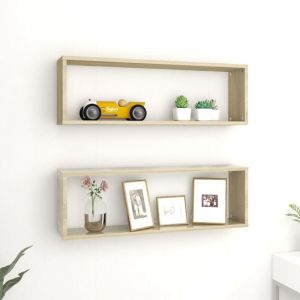 Bonnevie - Lot de 2 Étagères cube murales Étagère de Rangement - Meuble de rangement Chêne sonoma 80x15x26,5cm Aggloméré BV302084