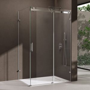 Cabine de Douche Rectangulaire avec Porte Coulissante 75x140x195cm Montage Réversible Paroi de Douche en Angle en Verre Transparent avec Receveur