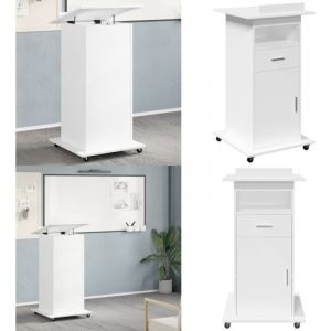 Vidaxl - Pupitre et roues et tiroir blanc 55x55x107 cm bois d'ingénierie - Bureau - Meuble De Bureau - Pupitre - Plateau De Conférence - Support