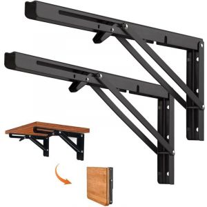Lot de 2 Equerre Etagere Pliante 250mm, Equerre Rabattable Murale, Support Console Pliable 50KG Porteur