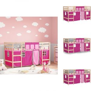 Lit mezzanine enfants avec rideaux sans matelas rose 90x200cm - Lit Mezzanine Enfant - Lit Plateforme - Lit Design Enfant - Lit Cabane - Lit Double