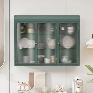 Elément haut de cuisine, Meuble de cuisine avec3 niveaux d'espace de stockage et et motif tissé, 90x19x70cm, Vert