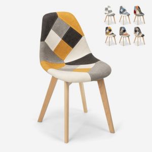 Ahd Amazing Home Design &ndash; Chaise patchwork scandinave en bois et tissu multicolore &ndash; Hauteur d'assise 43 cm &ndash; Ergonomique et confortable &ndash; Pour salle