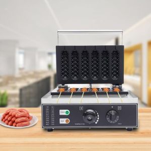 Gaufrier avec manche 1500 W - En acier inoxydable - Professionnel - Sur manche - Appareil &agrave; hot dog - Pour gaufres sur le manche