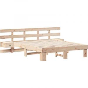 Lit double，Lit adulte，Cadre de lit avec tiroir Marron 160 x 200 cm Bois massif en pin CFW5777033