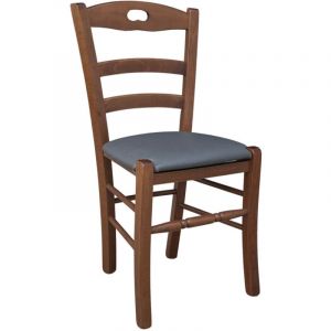 Chaise Loris en bois de noyer foncavec assise rembourre en simili-cuir gris anthracite