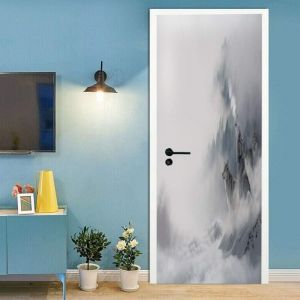 Lntyq - Sticker Porte Effet 3D Chambre Décoration Loup Animal De Montagne De Neige 77 x 200 Cm Stickers De Porte Auto-Adhésif Imperméable Amovible