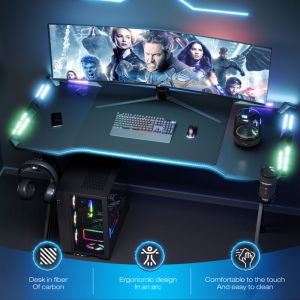 Aufun - Bureau de gaming 160x60 cm, bureau debout en forme d'aile, grand bureau pour pc, table de jeu pour maison/bureau, bureau d'angle X-Frame
