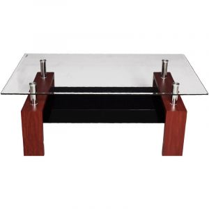 Table basse moderne, plateau en verre trempé, Table basse avec étagère, 110x60h45 cm, Couleur marron, avec emballage renforcé - Dmora