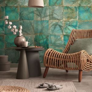 Papier peint photo Profhome 393141 papier peint intiss&eacute; gaufr&eacute; &agrave; chaud lisse avec des ornements floraux mat vert vert-&eacute;meraude vert turquoise olive