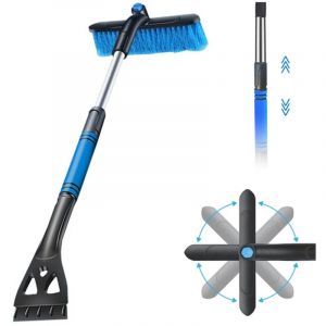 Aougo - Grattoir à glace 2 en 1 pour voiture avec balai, grattoir à glace et fouet, tête de brosse à 360°, poignée en mousse antidérapante, pour